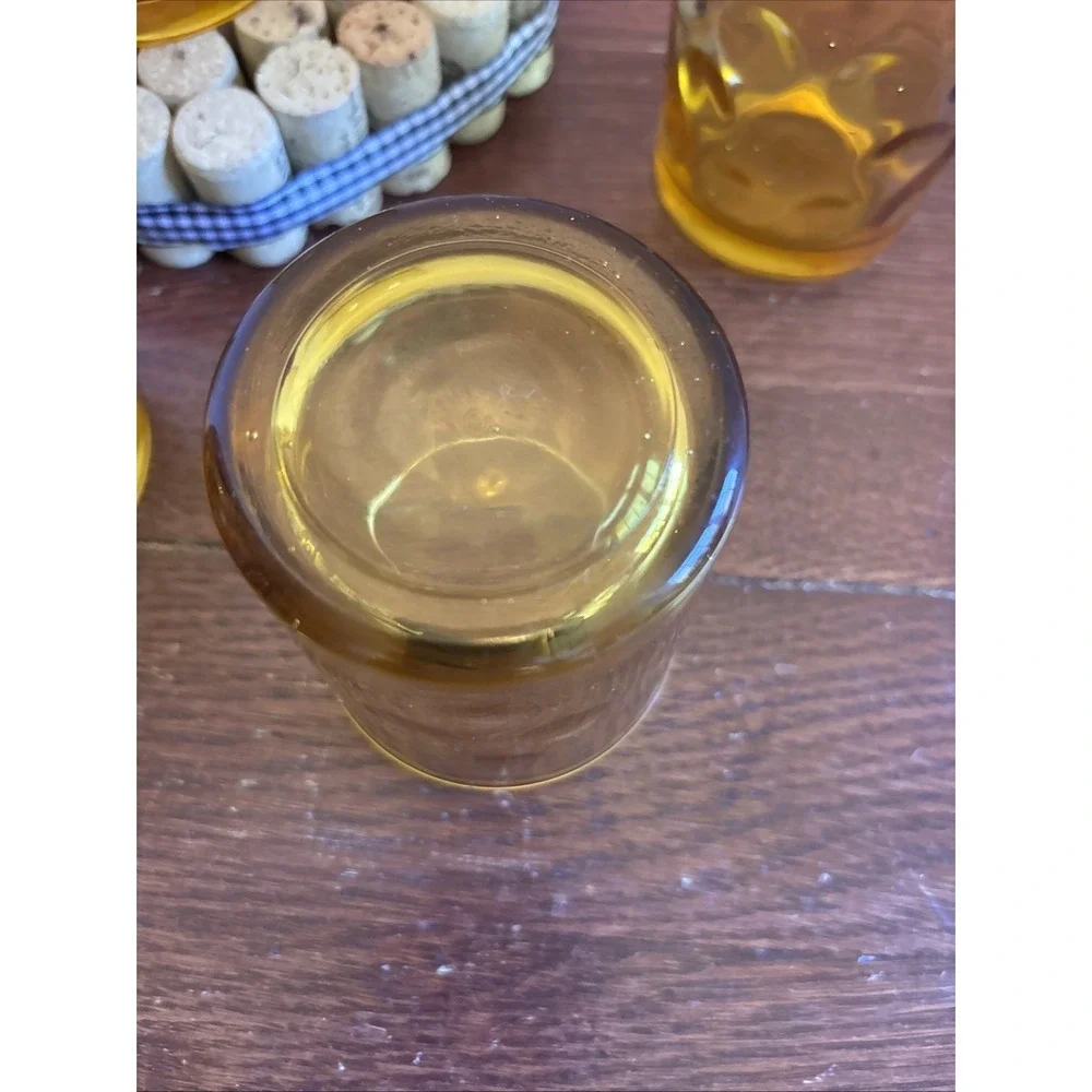 Set‎ of  4 - Vintage Hazel Atlas Eldorado Amber Coin Dot Glasses 6 OZ - 3.5 in